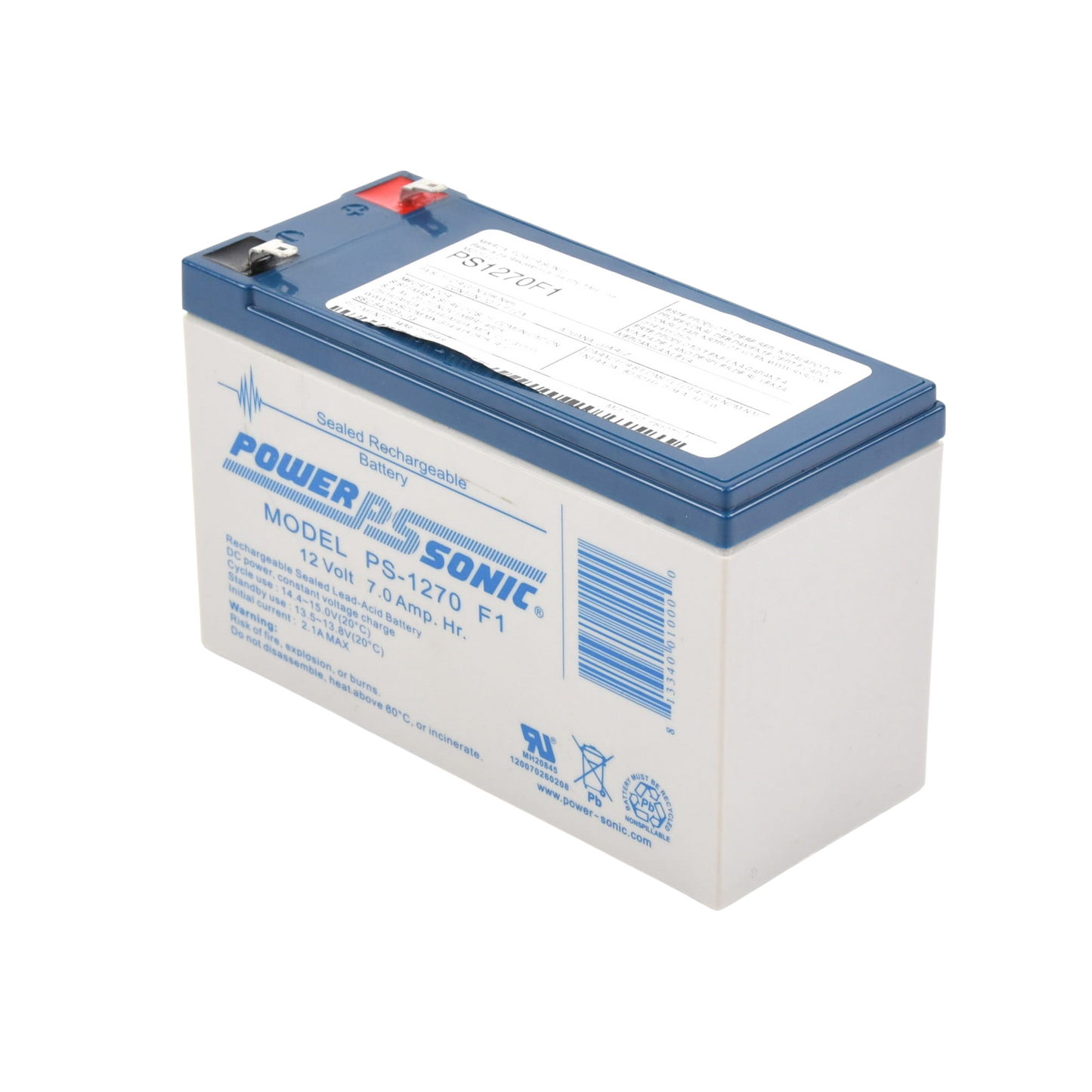 Batería 12V 7AH Para Respaldo AGM/VRLA 5 Años Vida Útil Terminales F1 Reconocida UL POWER SONIC PS-1270-F1 - SILYMX