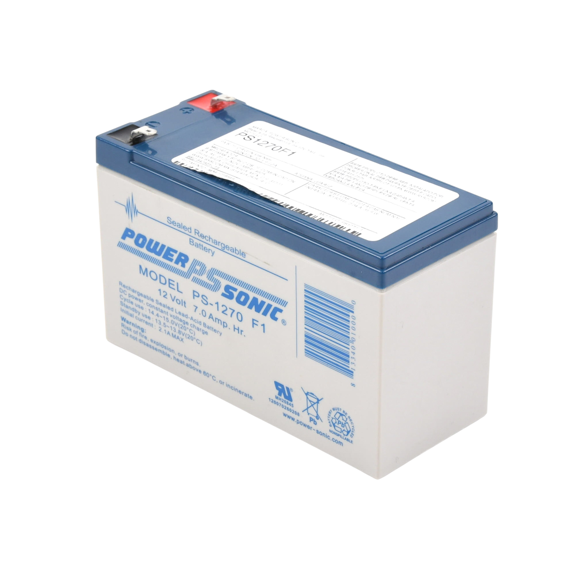 Batería 12V 7AH Para Respaldo AGM/VRLA 5 Años Vida Útil Terminales F1 Reconocida UL POWER SONIC PS-1270-F1 - SILYMX