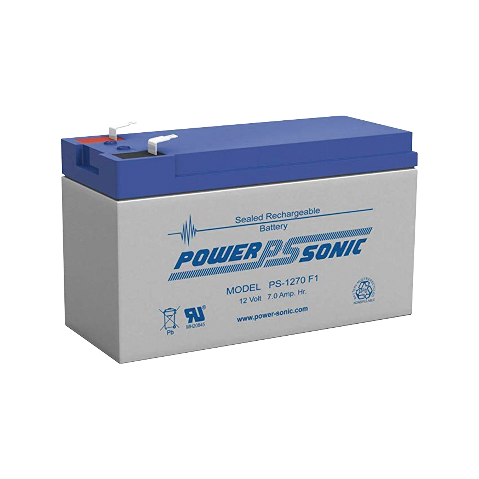 Batería 12V 7AH Para Respaldo AGM/VRLA 5 Años Vida Útil Terminales F1 Reconocida UL POWER SONIC PS-1270-F1 - SILYMX