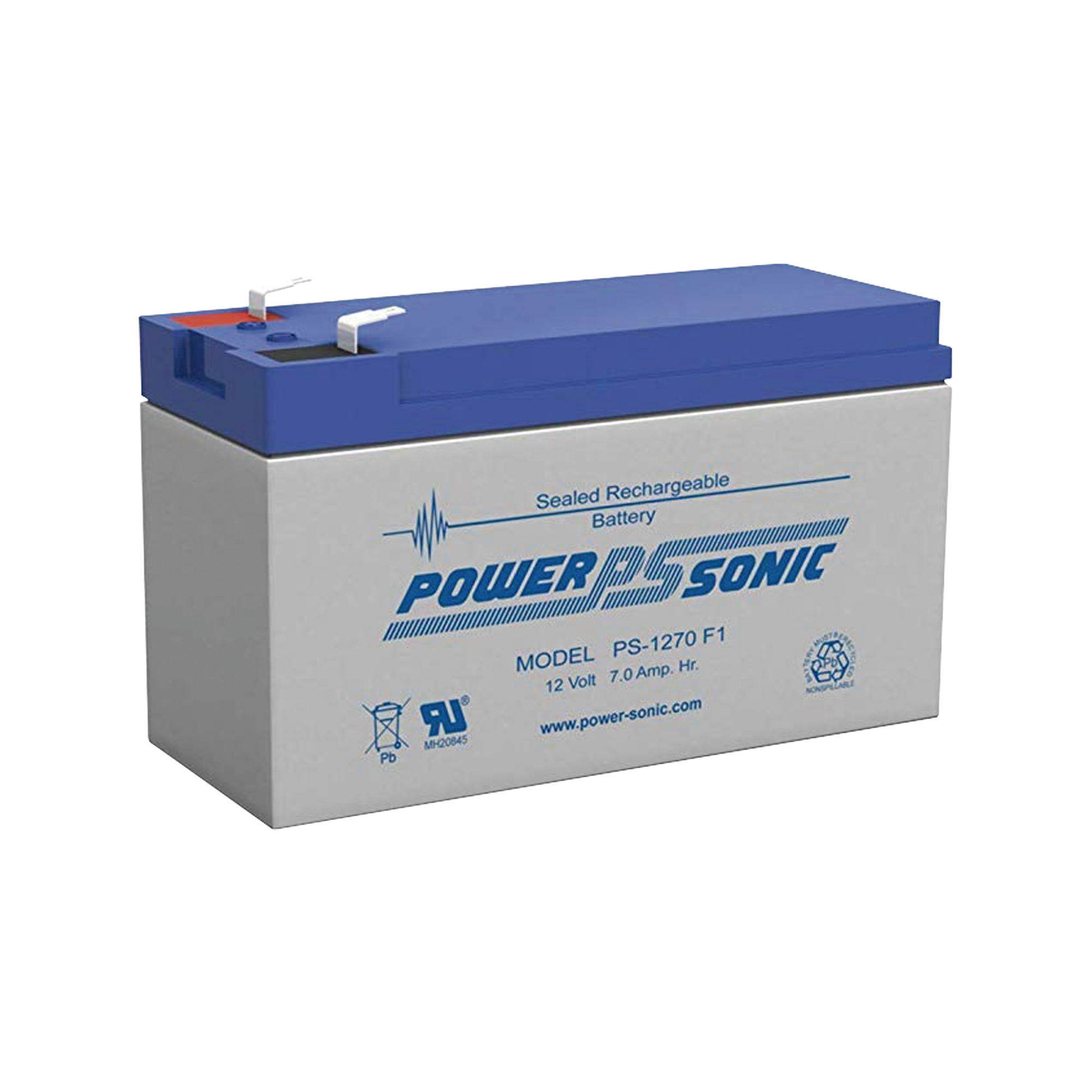 Batería 12V 7AH Para Respaldo AGM/VRLA 5 Años Vida Útil Terminales F1 Reconocida UL POWER SONIC PS-1270-F1 - SILYMX