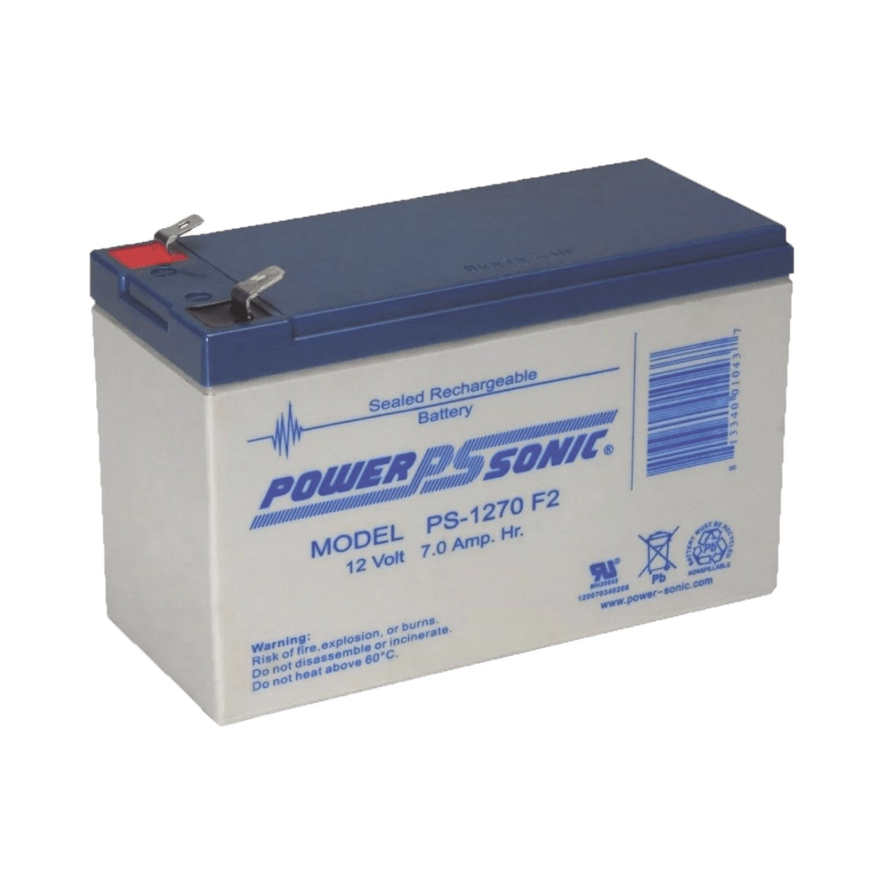 Batería de Respaldo POWER SONIC UL de 12V 7AH Terminales Tipo F2 PS-1270-F2 - SILYMX