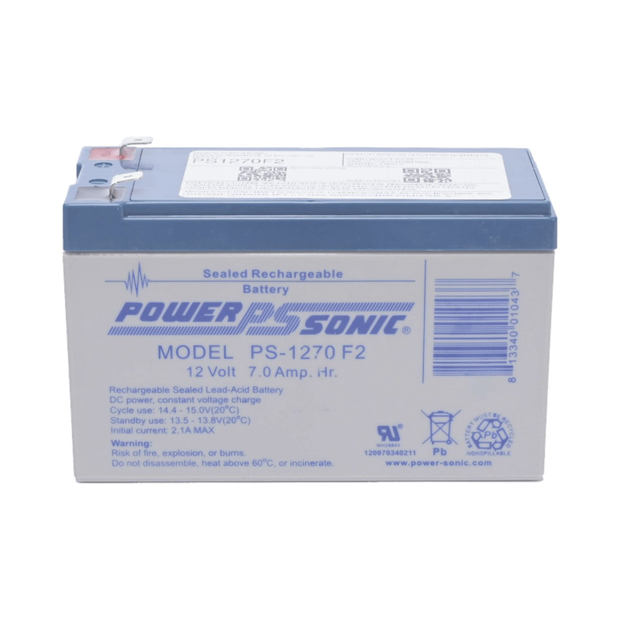 Batería de Respaldo POWER SONIC UL de 12V 7AH Terminales Tipo F2 PS-1270-F2 - SILYMX