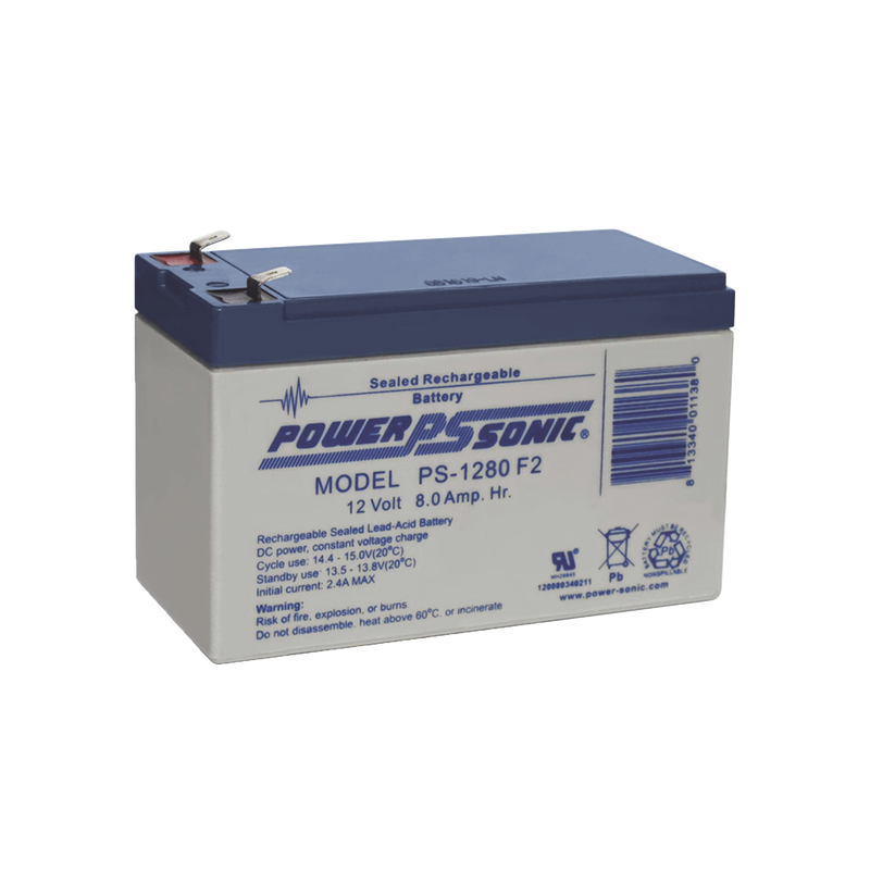 Batería 12V 8AH Para Respaldo AGM/VRLA 5 Años Vida Útil Terminales F2 Reconocida UL POWER SONIC PS-1280-F2 - SILYMX