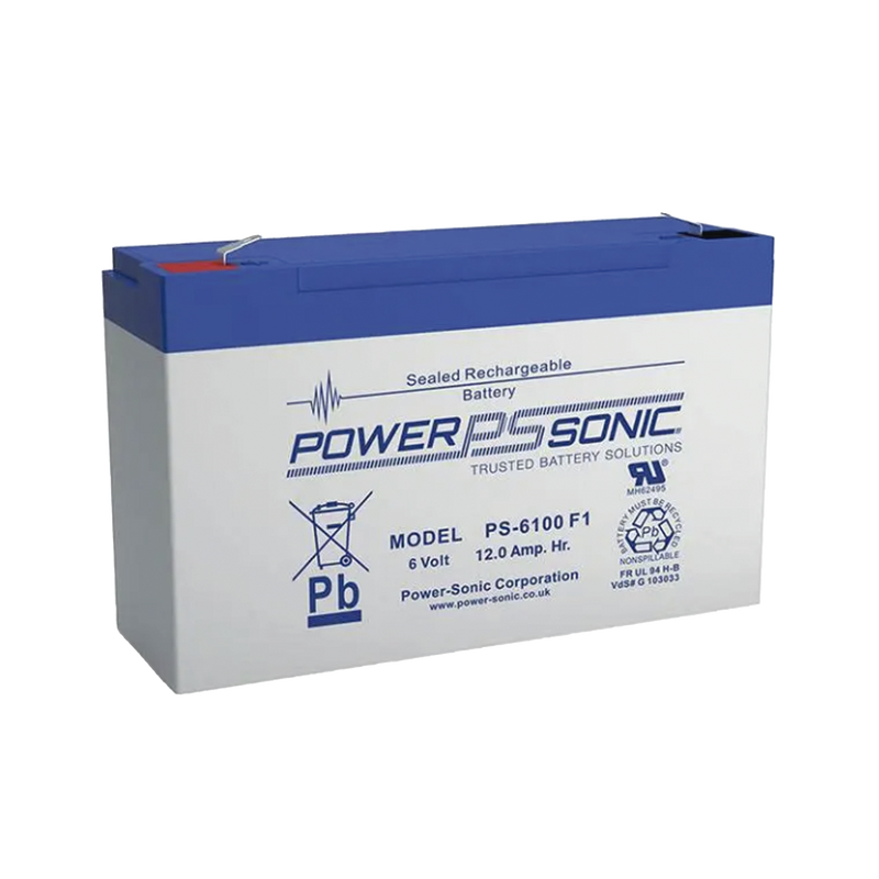 Batería 6V 12AH Para Respaldo AGM/VRLA 5 Años Vida Útil Terminales F2 Reconocida UL POWER SONIC PS-6100-F2 - SILYMX