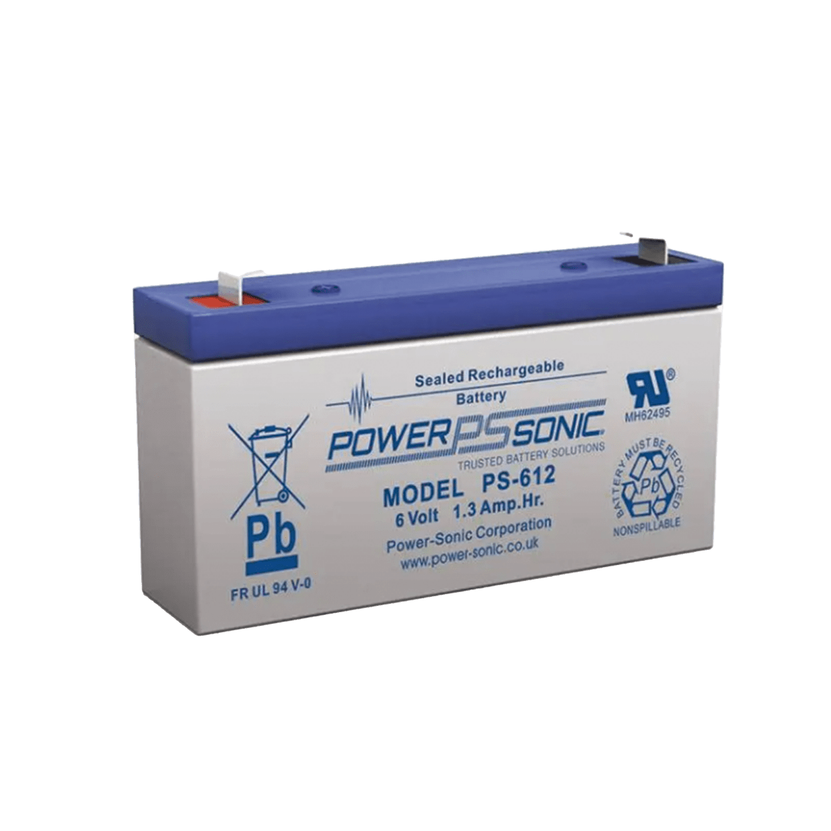 BateriasPOWER SONICPS612-F1Batería Respaldo 6V 1.2AH AGM/VRLA Terminales F1 5 Años UL POWER SONIC PS612 - F1 - SILYMX