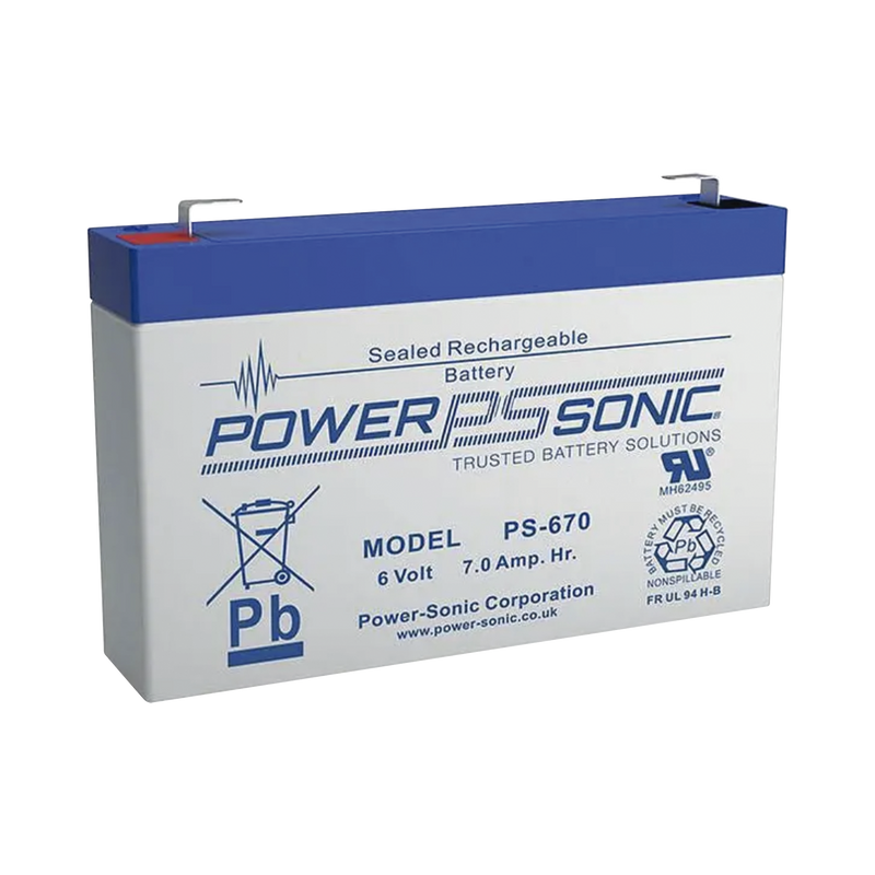 Batería 6V 7AH Para Respaldo AGM/VRLA 5 Años Vida Útil Terminales F1 Reconocida UL POWER SONIC PS-670-F1 - SILYMX