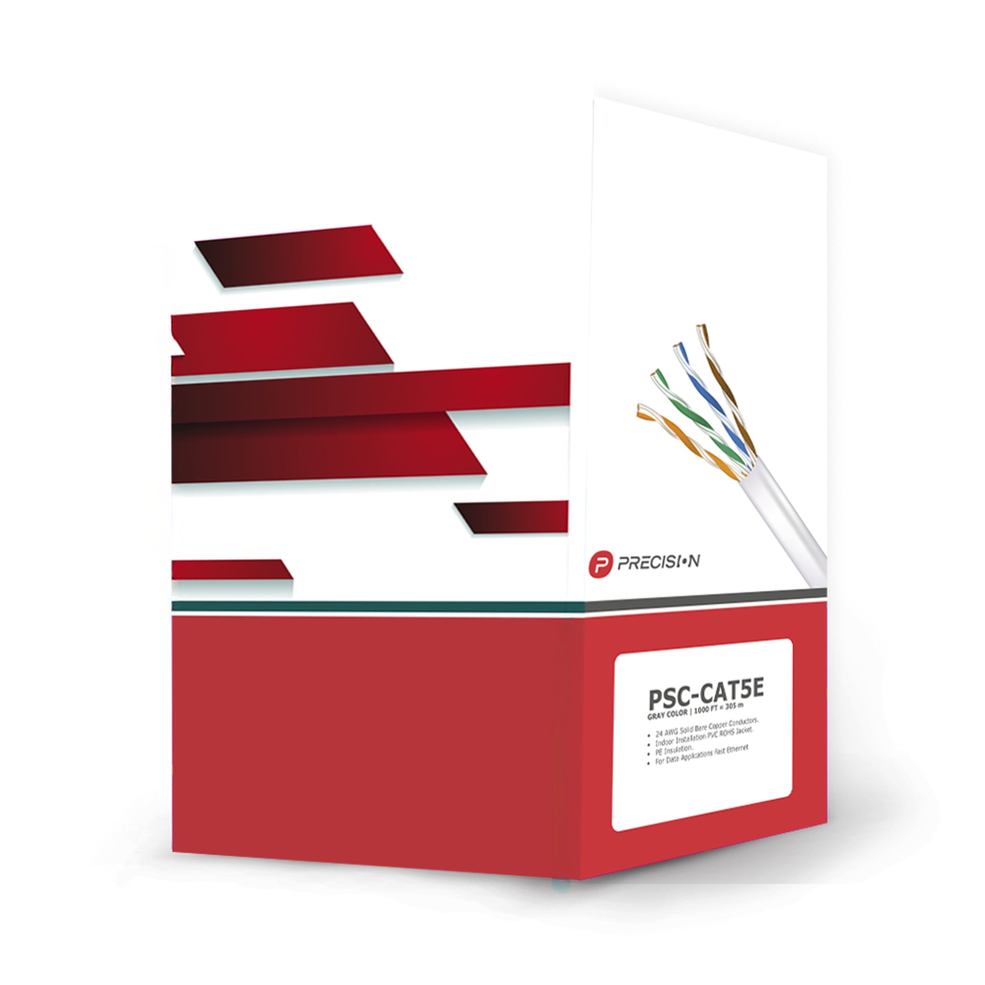 Bobina de cable de UTP de 4 pares Cat5e 305 m (1000 ft) 100% Cobre PVC ROHS Color Gris 24 AWG Uso en Interior Para Aplicaciones de Voz Datos y Video - SILYMX