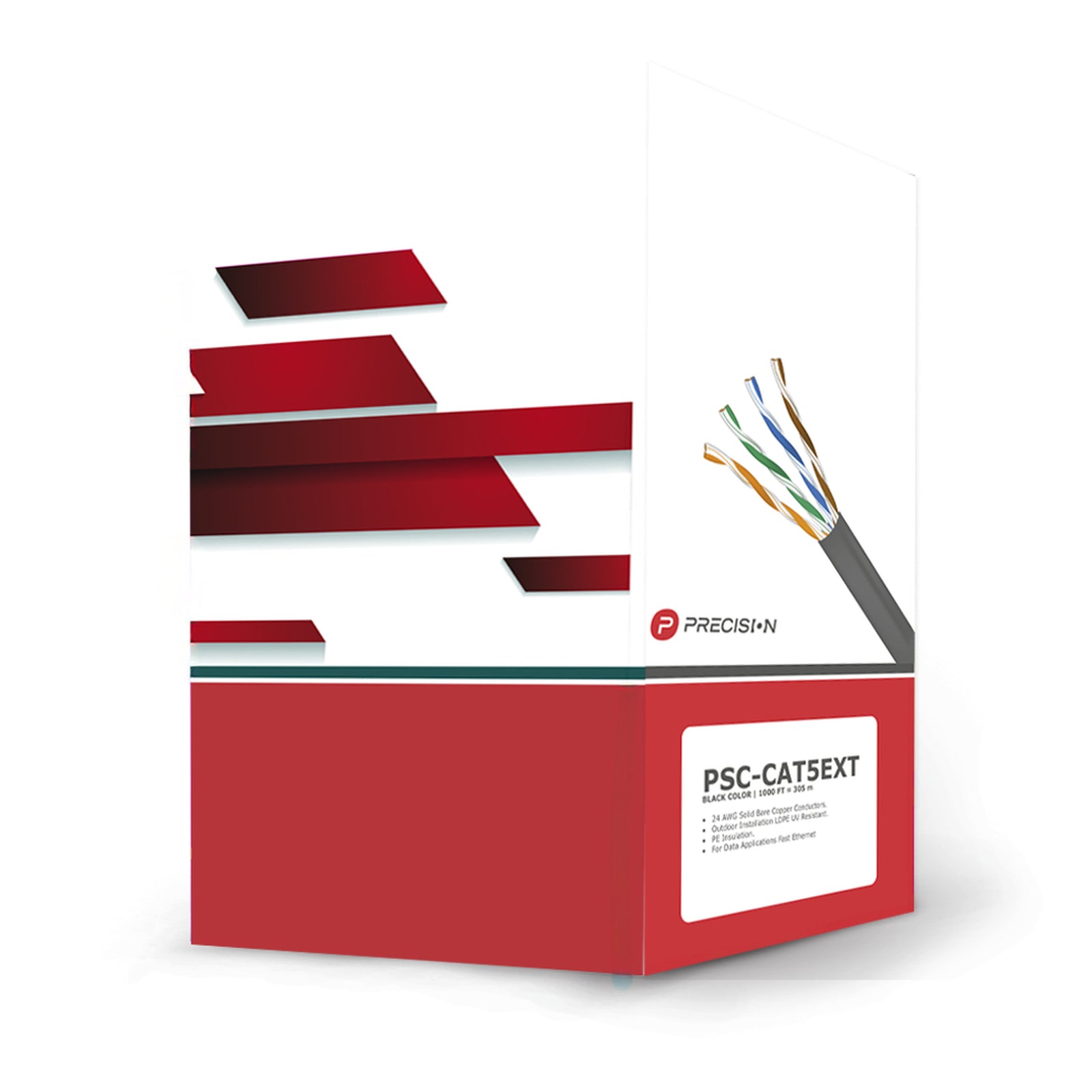 Bobina de cable de UTP de 4 pares Cat5e de 305 m (1000 ft) 100% Cobre LDPE Resistente a rayos UV Color Negro24 AWG Uso en Exterior PSC-CAT5EXT - SILYMX