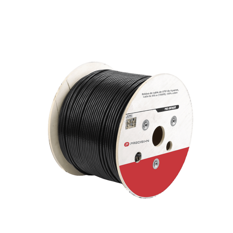 Bobina de cable de UTP de 4 pares Cat5e 305 m (1000 ft) 100% Cobre UV Relleno de Gel Color Negro 24 AWG Uso en Exterior