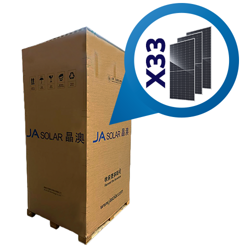 Pallet con 33 piezas de panel Solar JA Solar N-Type Double Glass Bifacial de 715W