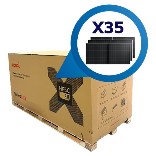 Pallet con 35 piezas de panel Solar Longi 650W Hi-Mo X10 Guardian Anti-dust
