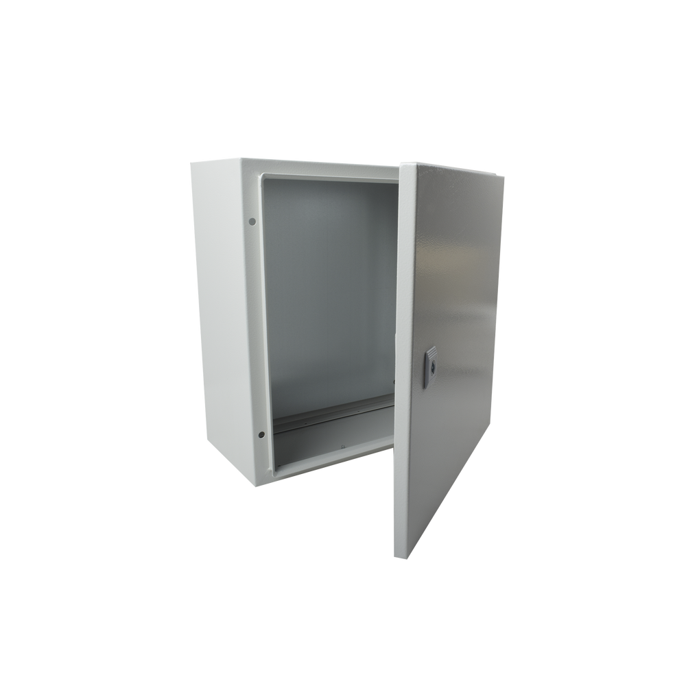 Gabinete de Acero IP66 Uso en Intemperie (250 x 300 x 150 mm) con Placa Trasera Interior y Compuerta Inferior Atornillable (Incluye Chapa y Llave) - SILYMX