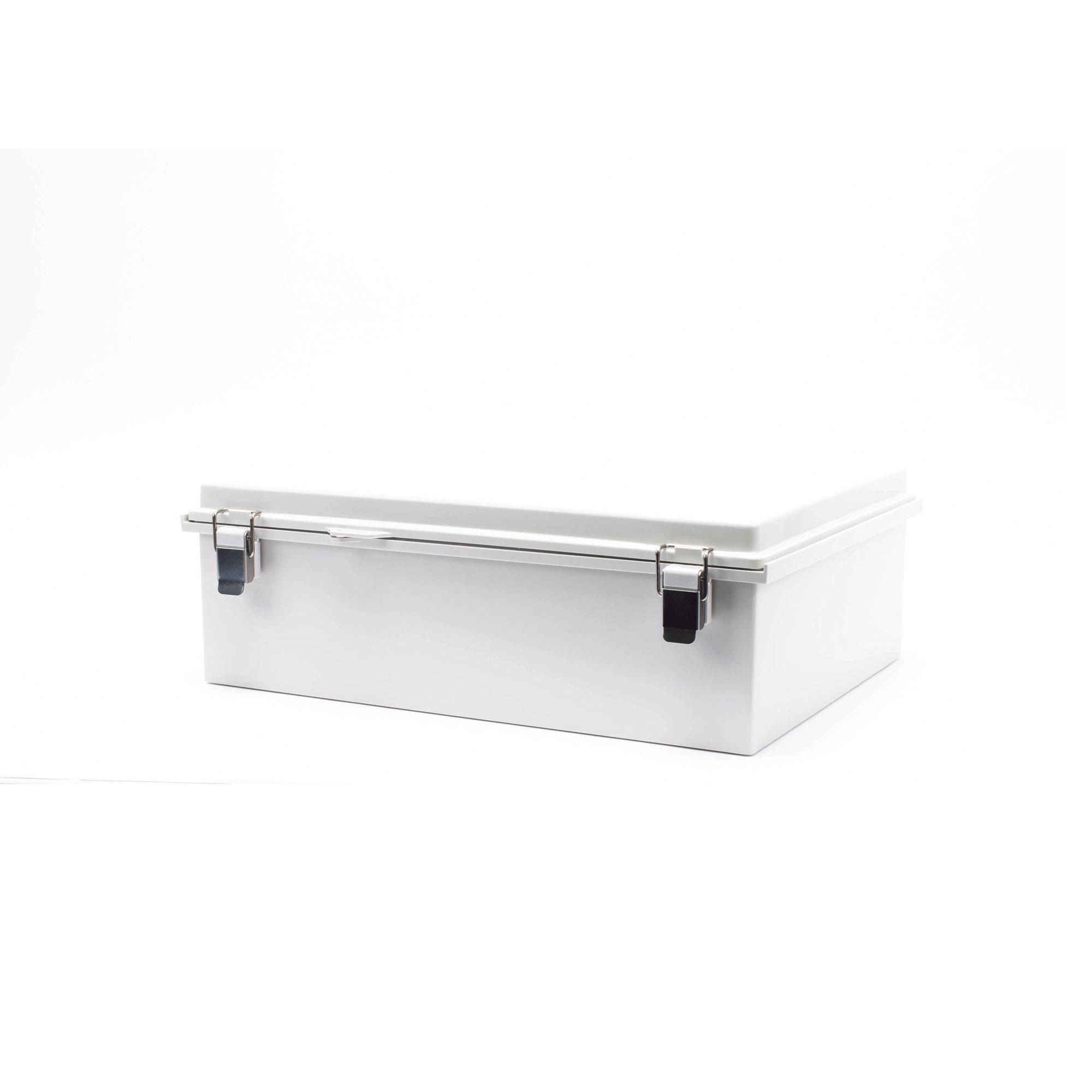 Gabinete de Plástico ABS, Uso en Intemperie IP66 (350 x 460 x 160 mm) Cierre por Broche Inoxidable y Permite Cerrado con Candado y Llave PST-3546-16E