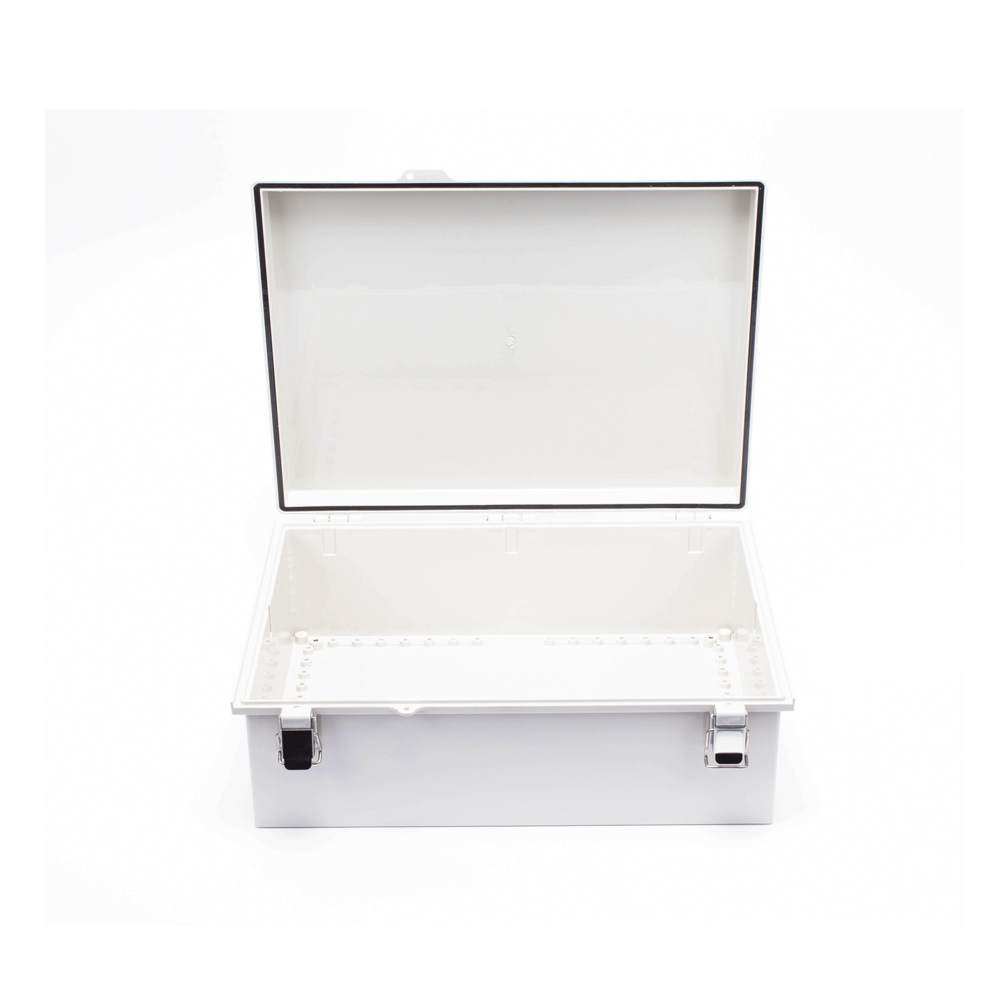 Gabinete de Plástico ABS, Uso en Intemperie IP66 (350 x 460 x 160 mm) Cierre por Broche Inoxidable y Permite Cerrado con Candado y Llave PST-3546-16E