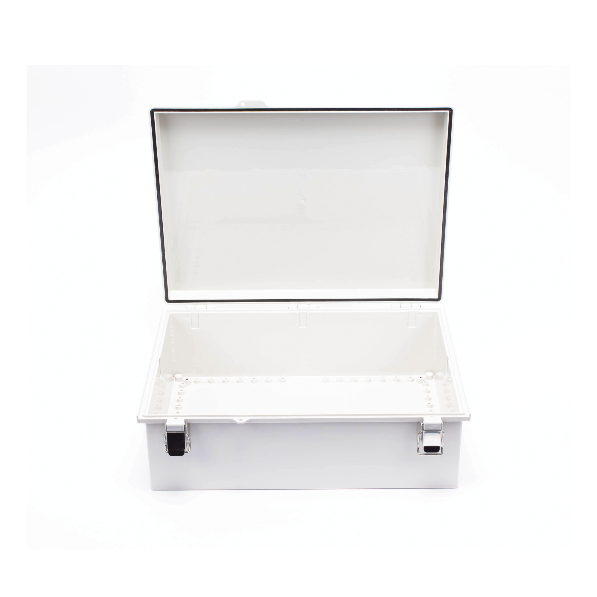 Gabinete de Plástico ABS, Uso en Intemperie IP66 (350 x 460 x 160 mm) Cierre por Broche Inoxidable y Permite Cerrado con Candado y Llave PST-3546-16E