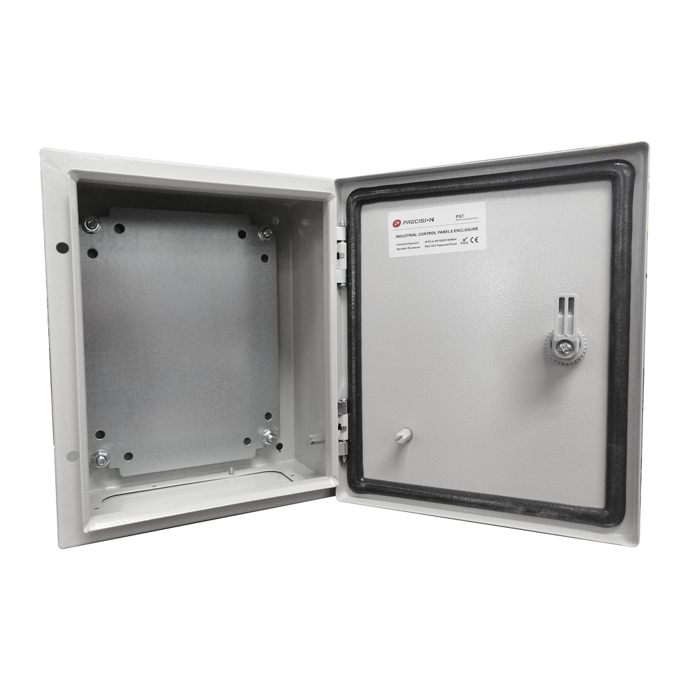 Gabinete de Acero IP66 Uso en Intemperie 400 x 400 x 200 mm con Placa Trasera Interior y Compuerta Inferior Atornillable PST-4040-20A - SILYMX