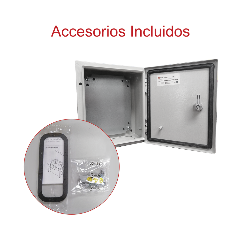 Gabinete de Acero IP66 Uso en Intemperie 400 x 400 x 200 mm con Placa Trasera Interior y Compuerta Inferior Atornillable PST-4040-20A - SILYMX