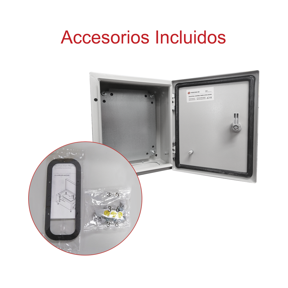 Gabinete de Acero IP66 Uso en Intemperie 400 x 400 x 200 mm con Placa Trasera Interior y Compuerta Inferior Atornillable PST-4040-20A - SILYMX