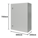 Gabinete de Acero IP66 Uso en Intemperie (500 x 700 x 250 mm) con Placa Trasera Interior y Compuerta Inferior Atornillable (Incluye Chapa y Llave) - SILYMX