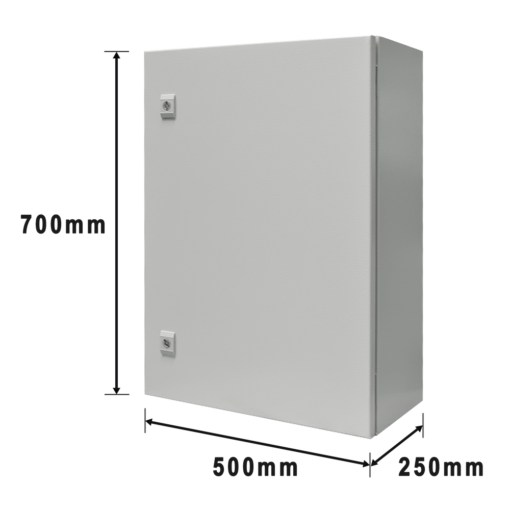 Gabinete de Acero IP66 Uso en Intemperie (500 x 700 x 250 mm) con Placa Trasera Interior y Compuerta Inferior Atornillable (Incluye Chapa y Llave) - SILYMX