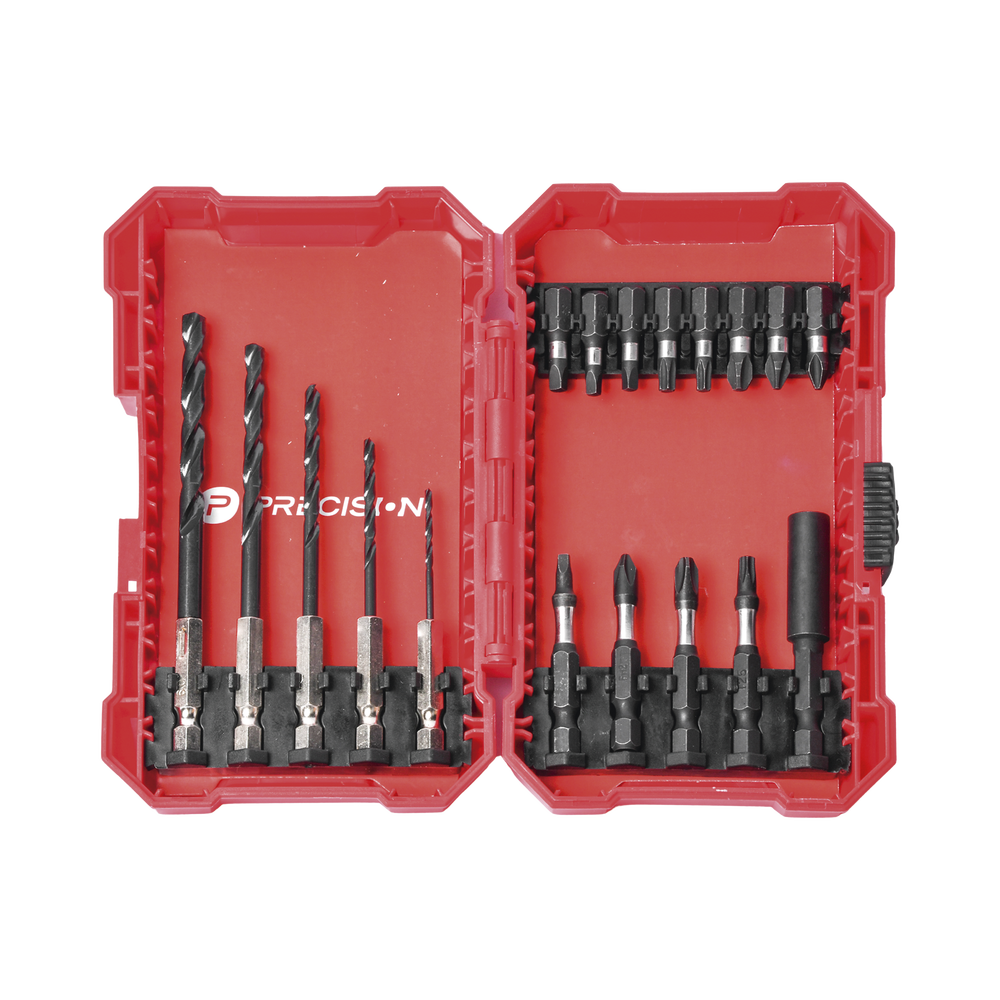 Juego de 18 Puntas y Brocas para Taladro con Entrada Hexagonal de 1/4" Incluye Estuche PST-C010-02 - SILYMX