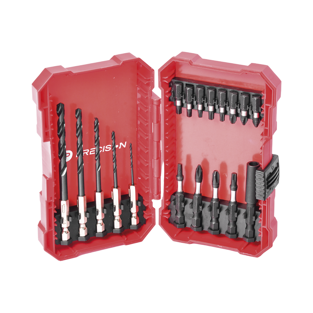 Juego de 18 Puntas y Brocas para Taladro con Entrada Hexagonal de 1/4" Incluye Estuche PST-C010-02 - SILYMX
