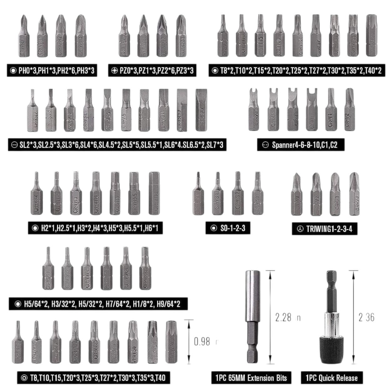 Juego de 208 Puntas para Taladro Entrada Hexagonal Incluye Estuche PST-C010-03 - SILYMX