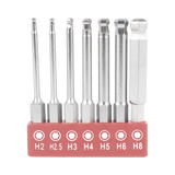 Juego de 7 Puntas Hexagonales Allen Milimétricas con Cabeza Redonda para Destornillador de entrada Hexagonal de 1/4" PST-C01-004 - SILYMX