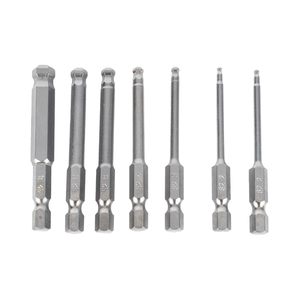Juego de 7 Puntas Hexagonales Allen Milimétricas con Cabeza Redonda para Destornillador de entrada Hexagonal de 1/4" PST-C01-004 - SILYMX