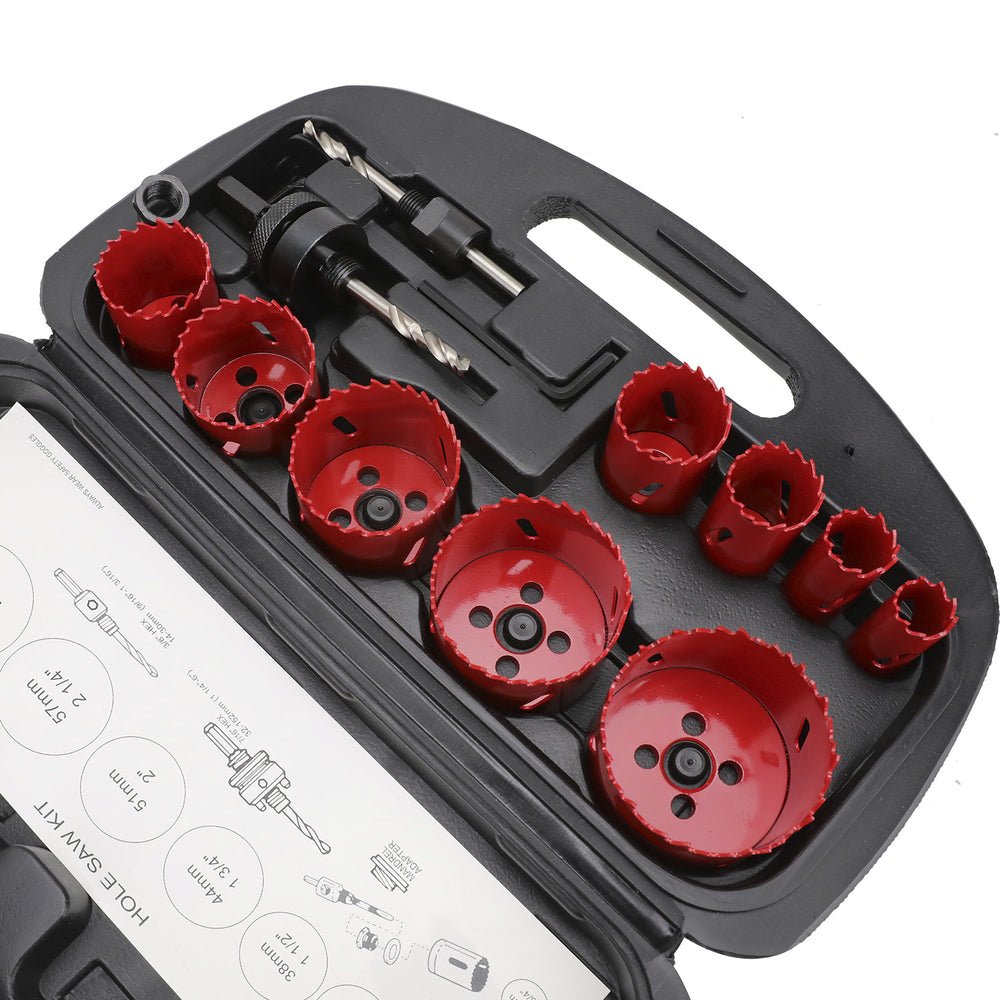 Juego de 13 Brocas Sierra Bimetálica con Adaptadores y Estuche. (3/4", 7/8", 1-1/8", 1-3/8", 1-1/2", 1-3/4", 2", 2-1/4", 2-1/2") - SILYMX