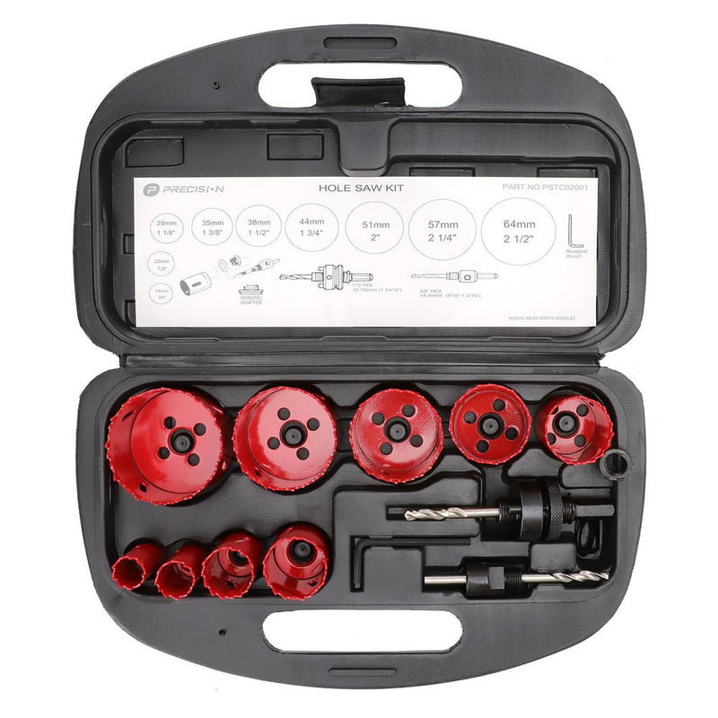 Juego de 13 Brocas Sierra Bimetálica con Adaptadores y Estuche. (3/4", 7/8", 1-1/8", 1-3/8", 1-1/2", 1-3/4", 2", 2-1/4", 2-1/2") - SILYMX