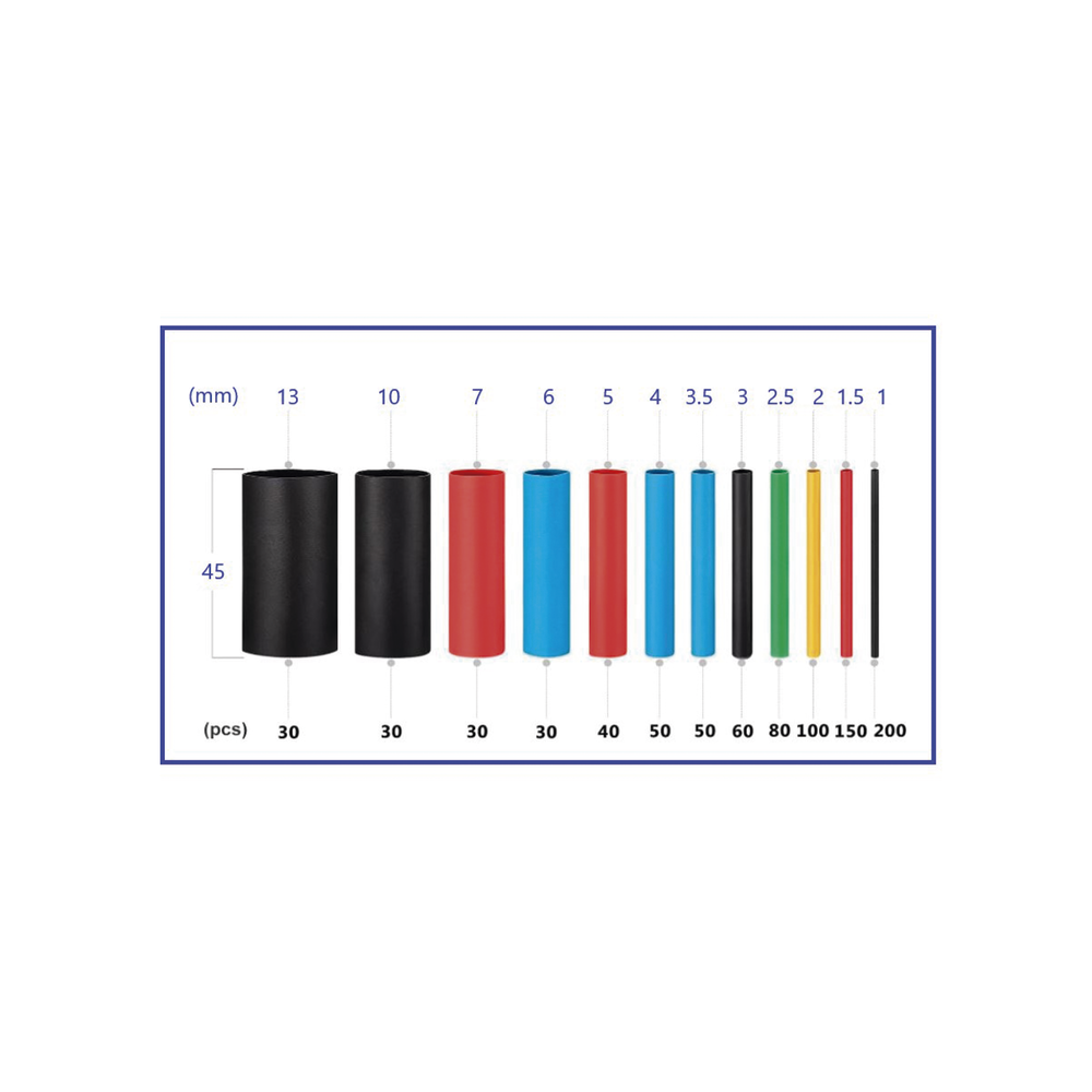 850 Tubos Termoencogibles Termofit 2:1 de 12 Diferentes Medidas PST-C04-002 - SILYMX