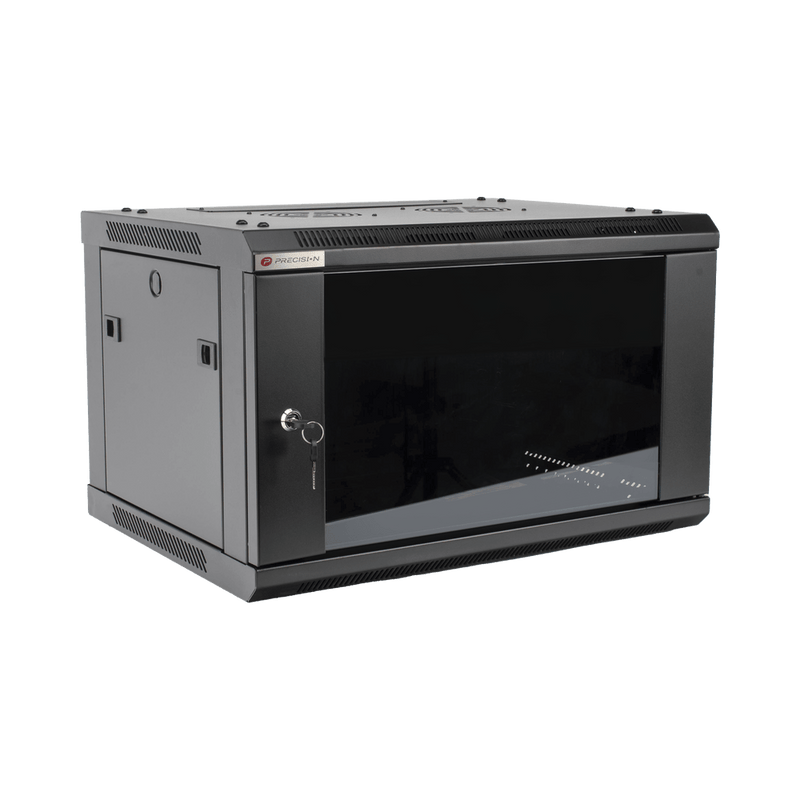 Gabinete PRECISION Con Puerta de Cristal Templado de 19in 6UR 450mm de Profundidad Color Negro - SILYMX