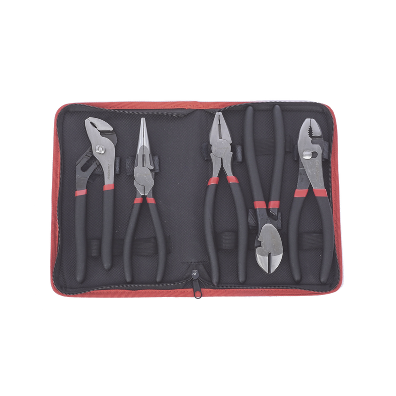 Juego de 5 Pinzas de 8" con Estuche Incluye: Pinza Mecánica Pinza para Tubo Pinza Eléctrica Pinza Corte Nariz Larga PST-H010-03 - SILYMX
