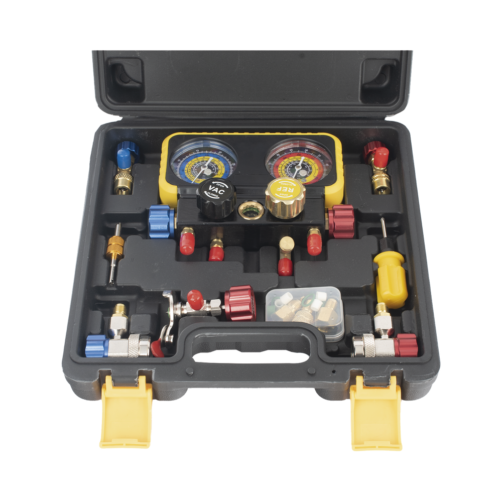 Manómetro de 4 vías con Accesorios para Gas refrigerante R410A/ R32/ R134A/R22 - SILYMX