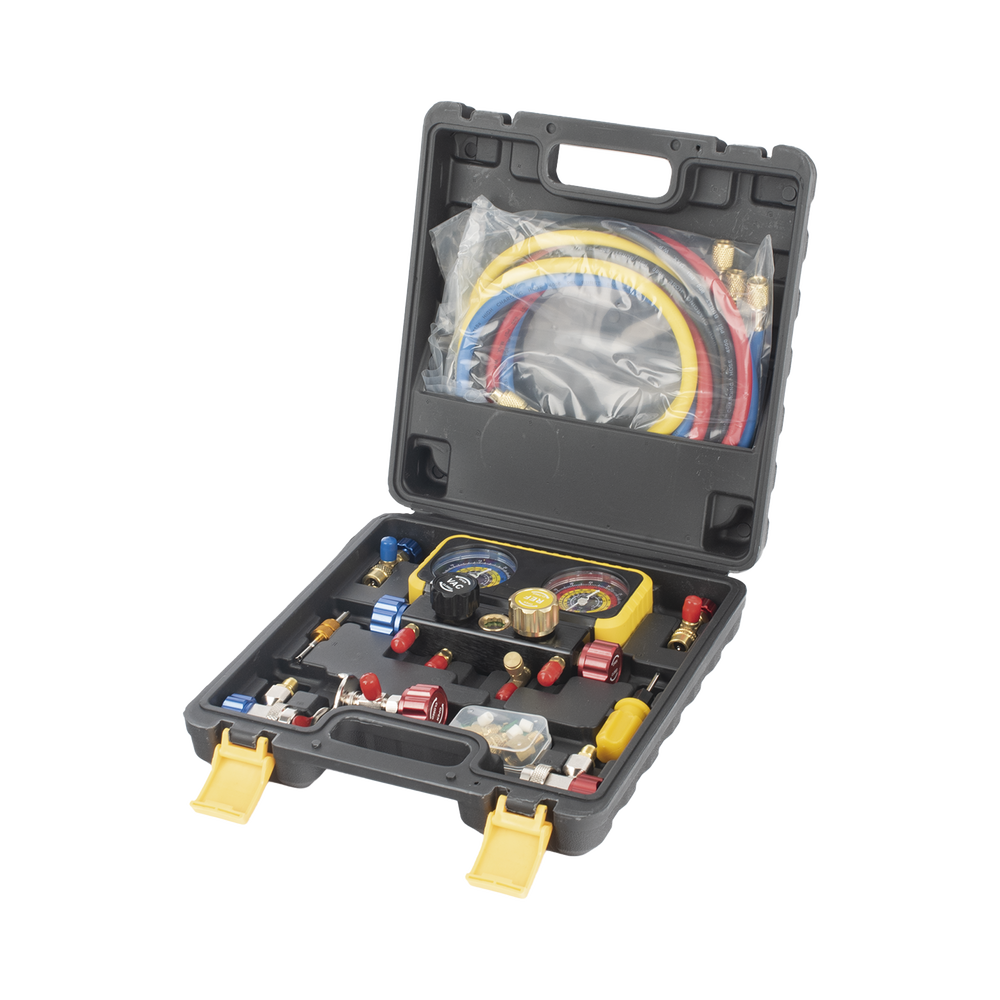 Manómetro de 4 vías con Accesorios para Gas refrigerante R410A/ R32/ R134A/R22 - SILYMX