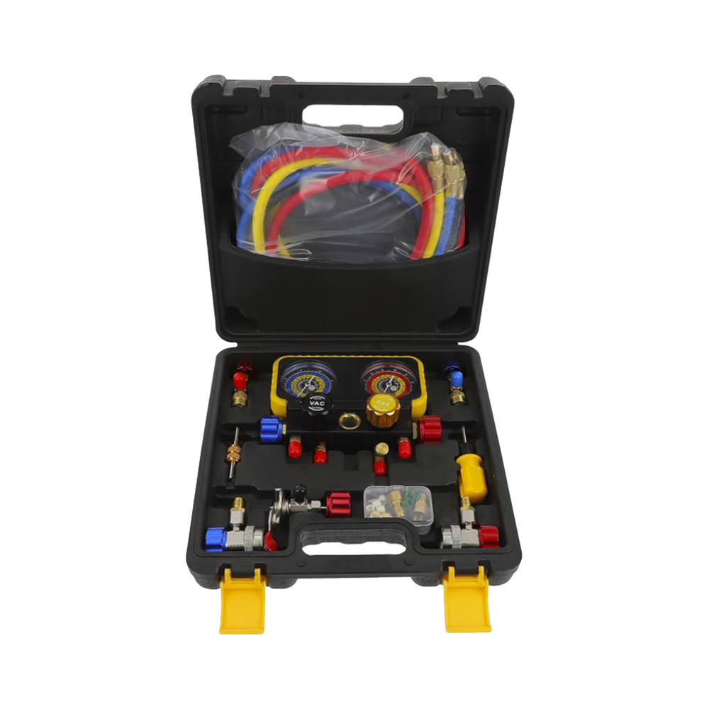 Manómetro de 4 vías con Accesorios para Gas refrigerante R410A/ R32/ R134A/R22 - SILYMX