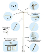 Poste Seccionado de 6 Metros Especializado Instalación de Videovigilancia Incluye Base Cimentación Brazo para Cámara PTZ Color Negro XGAPOLE6M/A - SILYMX