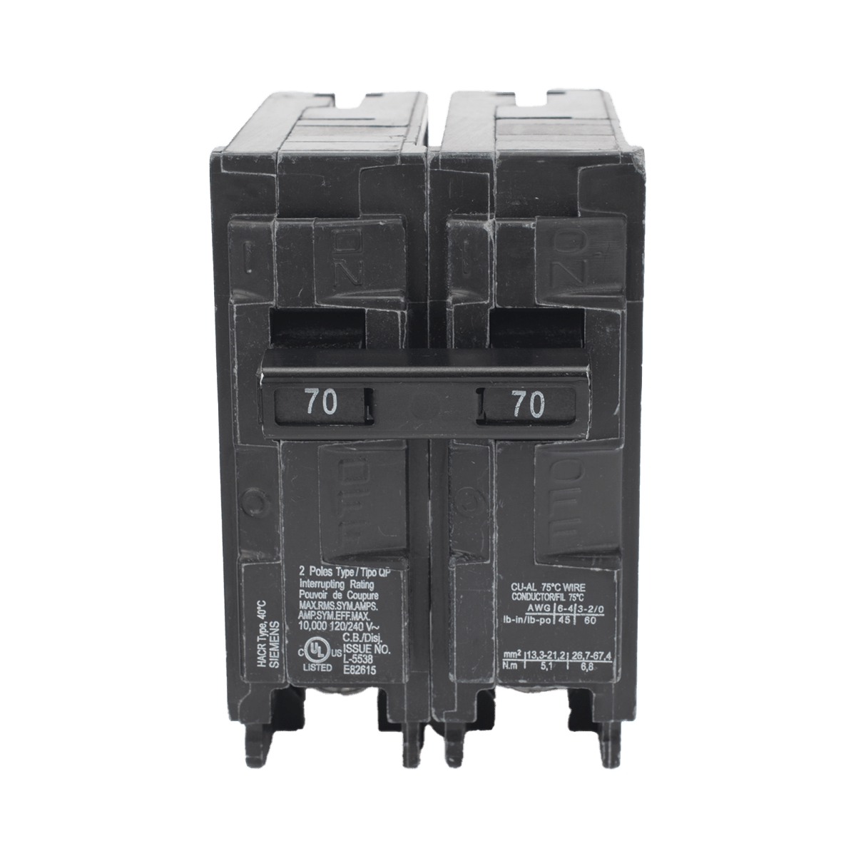 Centros de Carga e InterruptoresSIEMENSQ270Interruptor automático ITM Termomagnético enchufable tipo QP 2 polos 70 amp - SILYMX