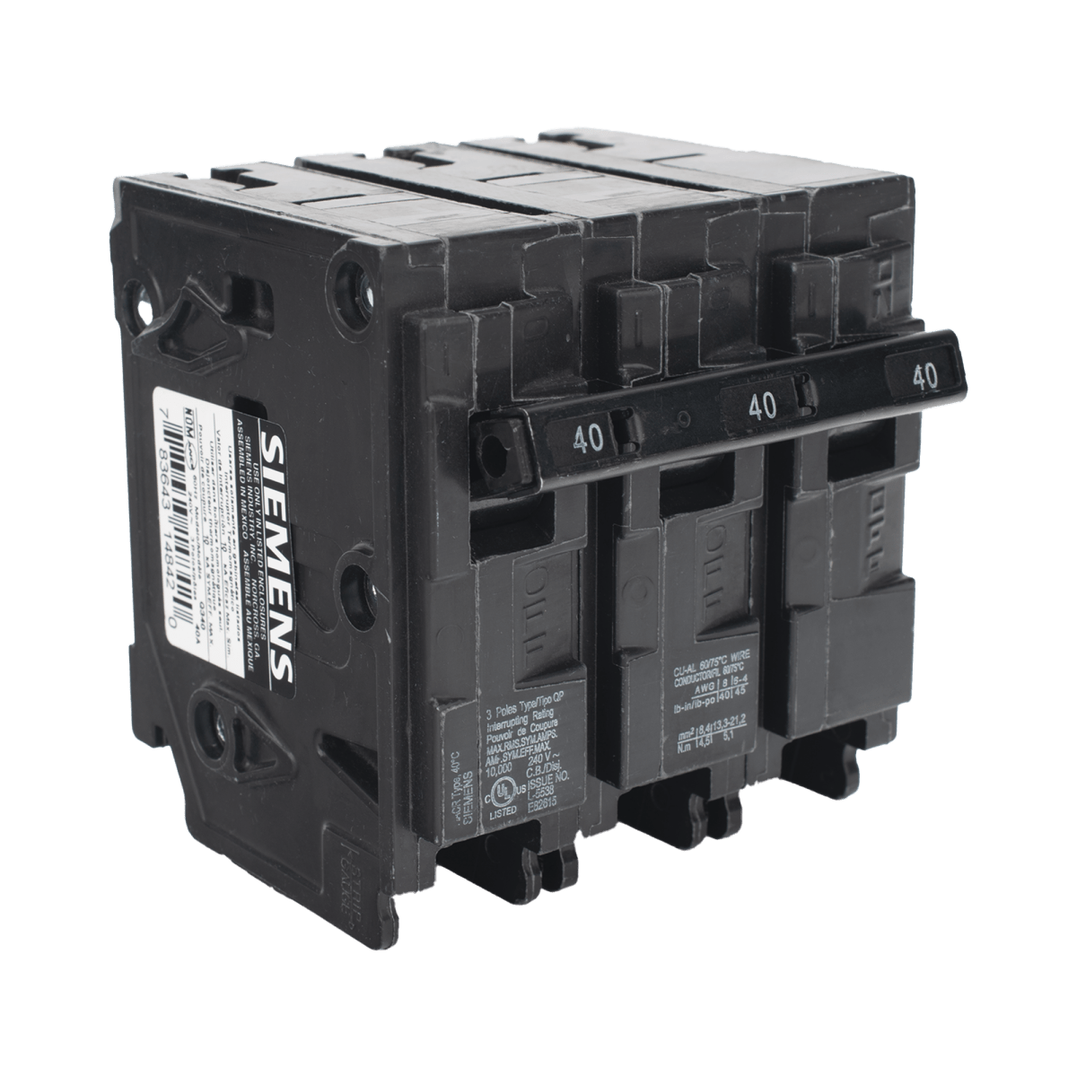 Centros de Carga e InterruptoresSIEMENSQ340Interruptor automático ITM Termomagnético enchufable tipo QP 3 polos 40 amp - SILYMX
