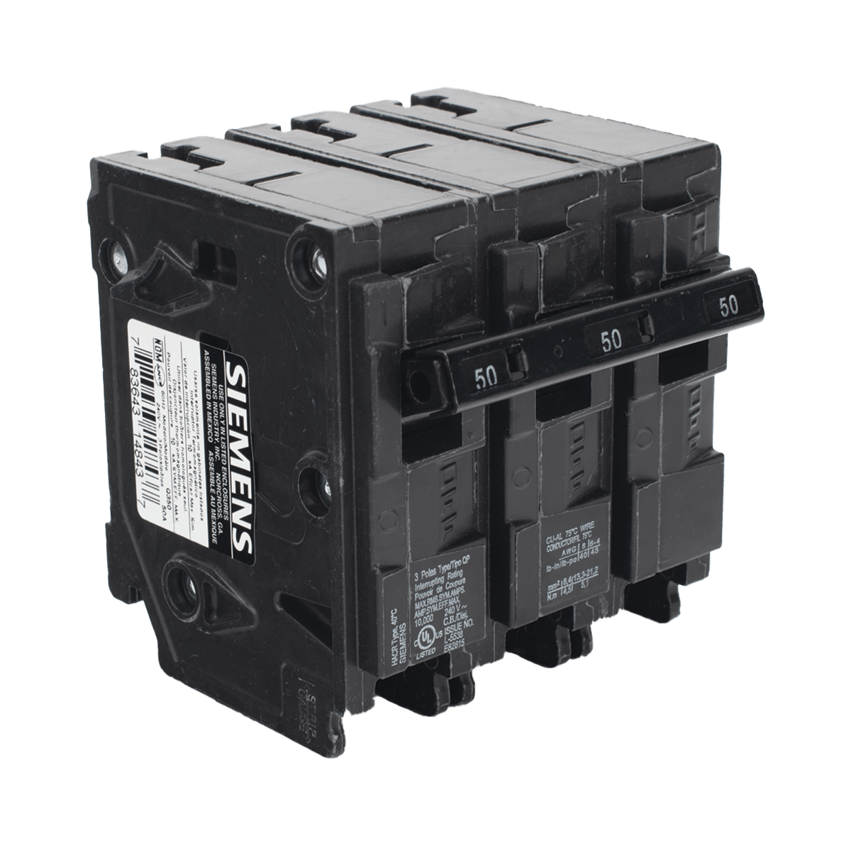 Centros de Carga e InterruptoresSIEMENSQ350Interruptor automático ITM Termomagnético enchufable tipo QP 3 polos 50 amp - SILYMX