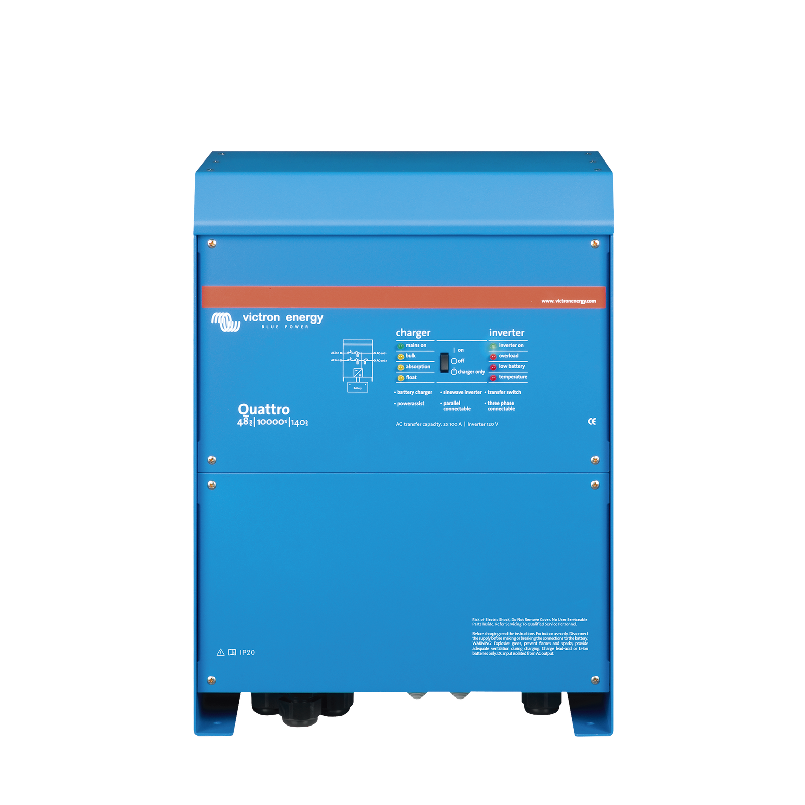 Quattro 48/10000/140-100/100 / Inversor Cargador de Onda Pura / Entrada 48 Vcc / Salida 8000 W 120 Vca  60 Hz - SILYMX