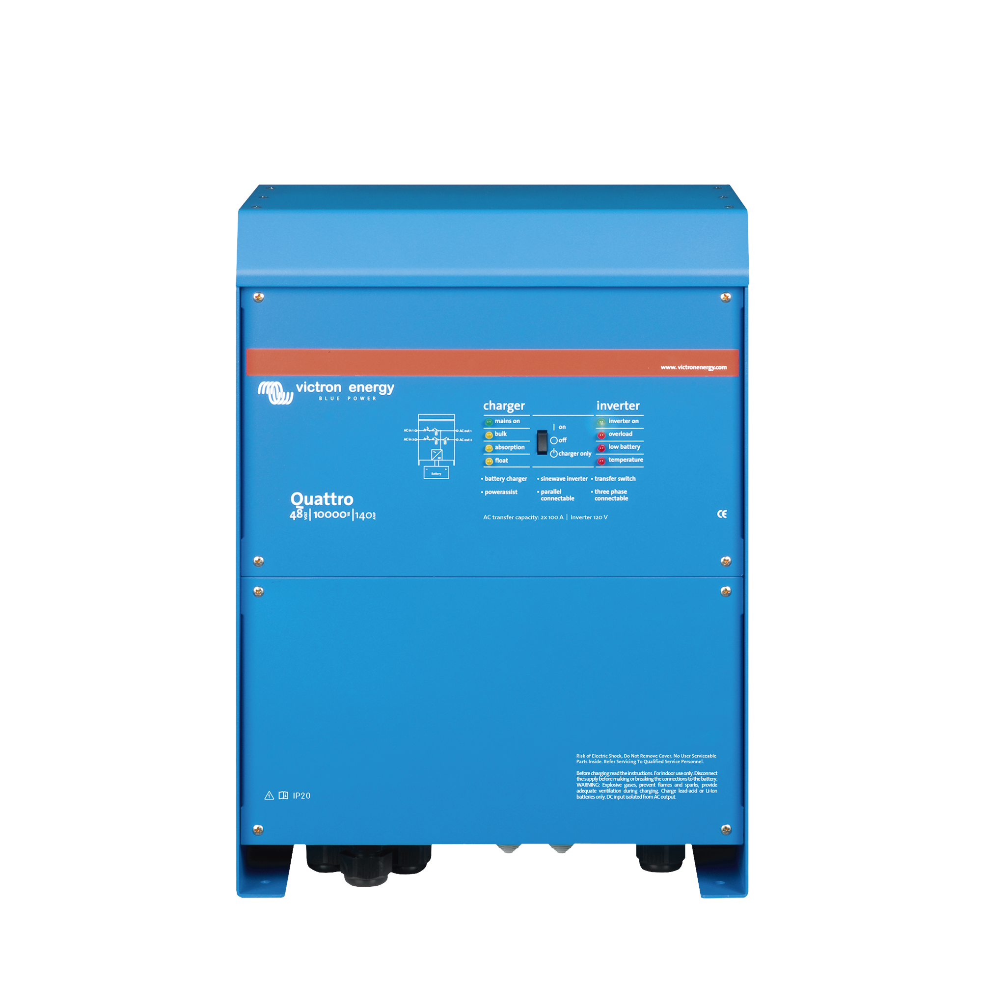 Quattro 48/10000/140-100/100 / Inversor Cargador de Onda Pura / Entrada 48 Vcc / Salida 8000 W 120 Vca  60 Hz - SILYMX