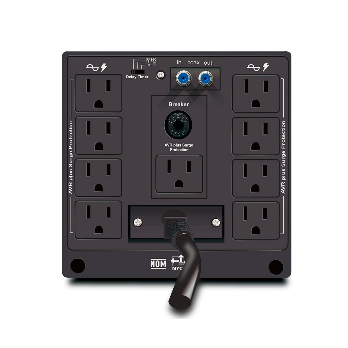 Regulador Especial para motores y CCTV 5000VA 2500W 8 Terminales de salida 1 Terminal de salida NEMA5-20R Retardante a incendio R-AVR5008 - SILYMX