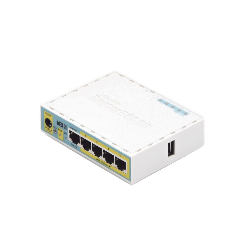 RouterBoard 5 Puertos Fast Ethernet 4 con PoE Pasivo 1 Puerto USB hEX PoE LITE RB750UPr2 - SILYMX