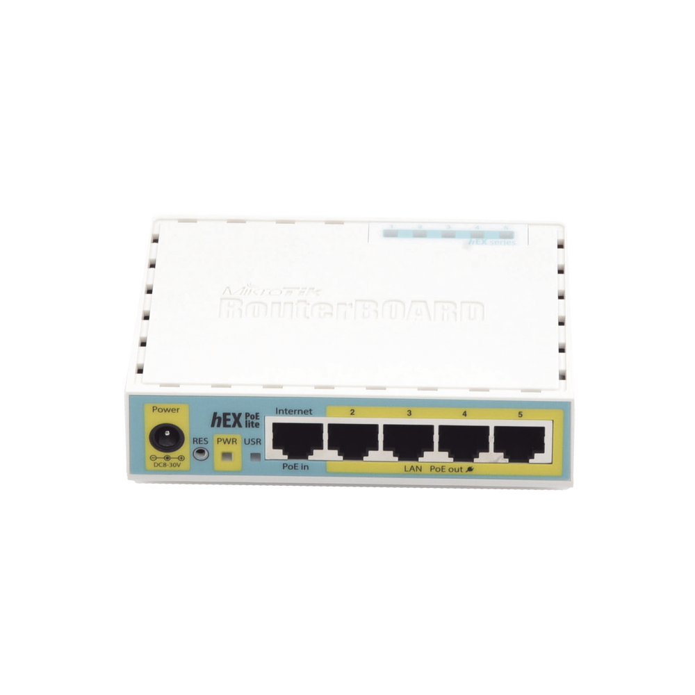 RouterBoard 5 Puertos Fast Ethernet 4 con PoE Pasivo 1 Puerto USB hEX PoE LITE RB750UPr2 - SILYMX
