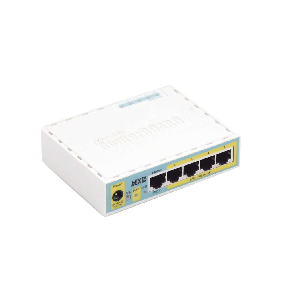RouterBoard 5 Puertos Fast Ethernet 4 con PoE Pasivo 1 Puerto USB hEX PoE LITE RB750UPr2 - SILYMX