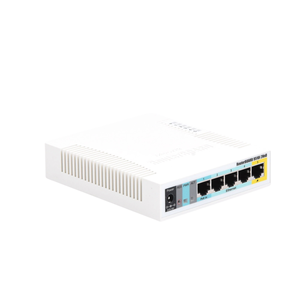 RouterBoard 5 Puertos Fast 1 Puerto USB WiFi 2.4 GHz 802.11 b/g/n Gran Cobertura con Antena 2.5 dbi hasta 1 Watt de Potencia RB951Ui-2HnD - SILYMX