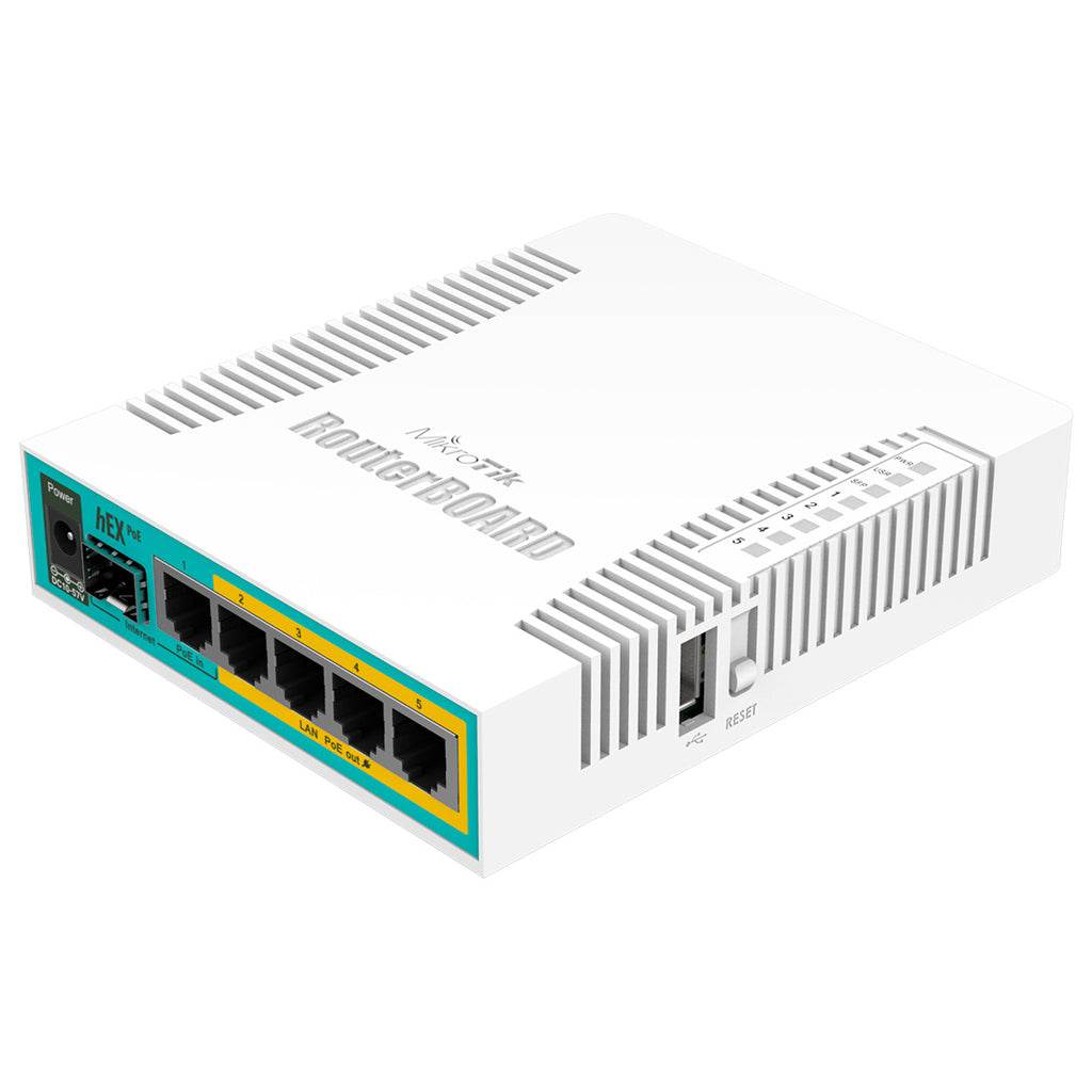 Routerboard 5 puertos Gigabit Ethernet PoE 802.3at 1 Puerto USB hEX PoE RB960PGS