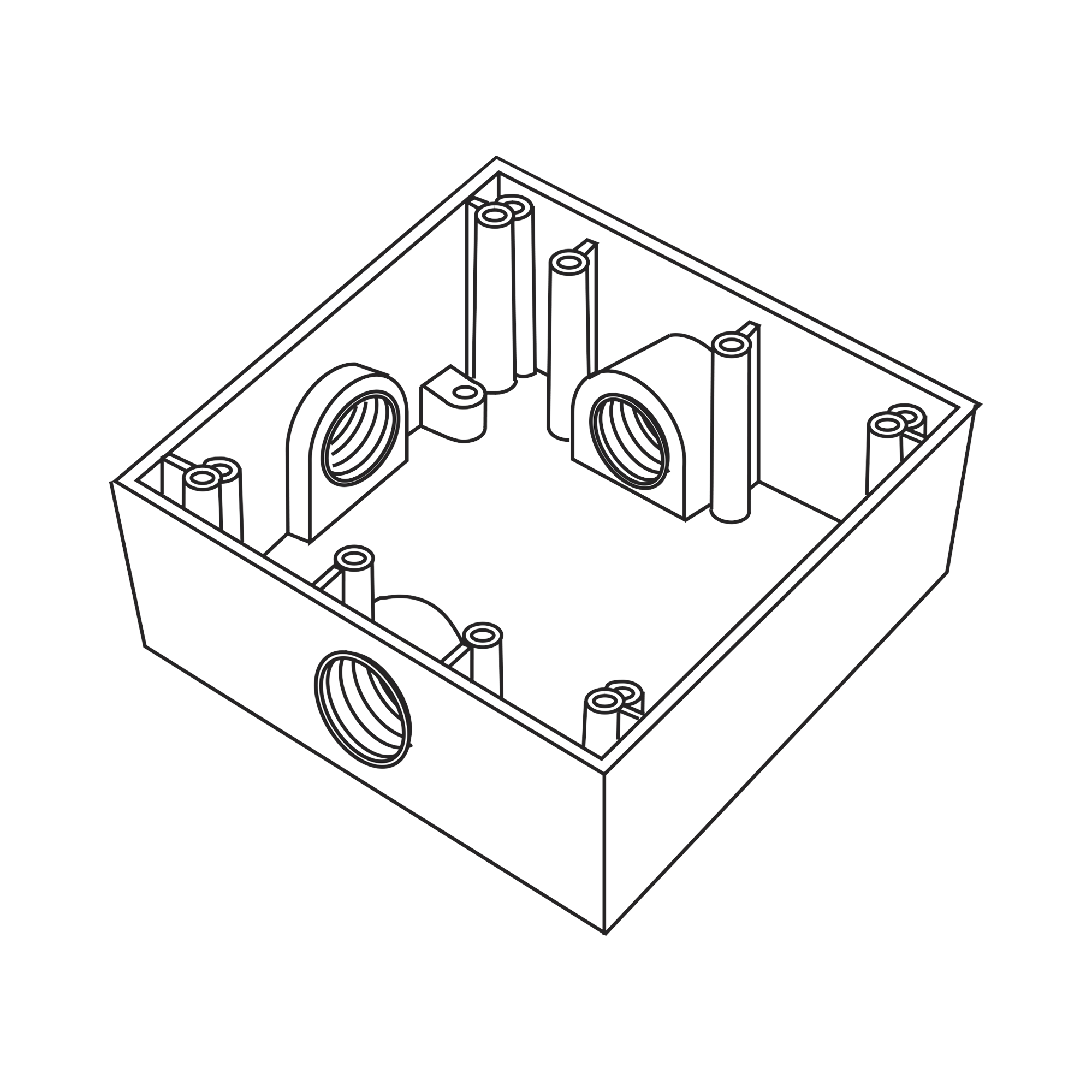 Caja Cuadrada de 3/4" (19.05 mm) a Prueba de Intemperie/ Cuenta con 3 bocas.